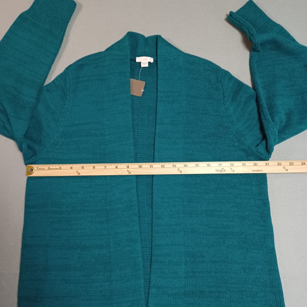 J. Jill Cardigan Womens M Oceanside Teal Open Front Woven Accent Back Sweater - Picture 4 of 15